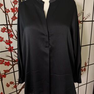 Vince Black Satin Notch-Neck Long Sleeve Tunic